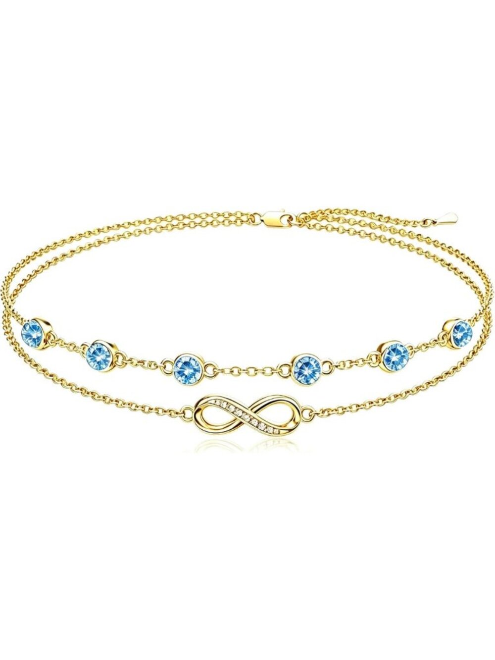 Yellow Gold Gemstone Birthstone Anklet Bracelet - Infinity Jewelry Gift for
